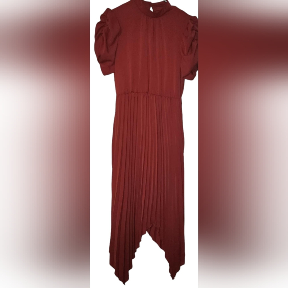 Theenkoln Midi Dress Pleated Bottom, High Neck Size M NWT